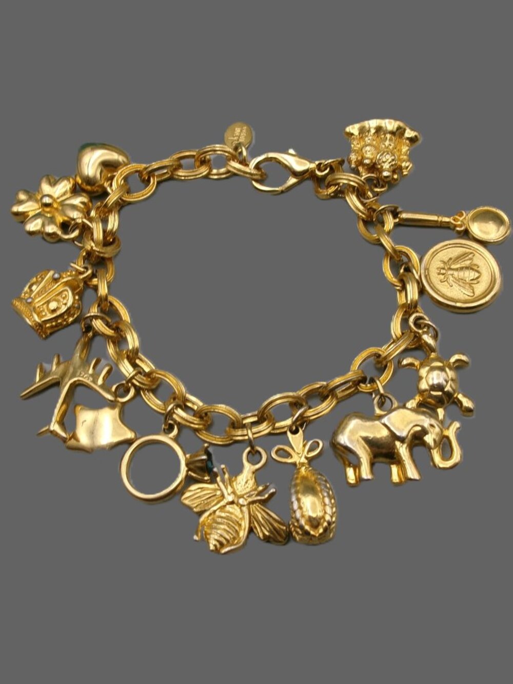 Vintage Joan Rivers My Favorite Things Charm Bracelet, Gold Plated W/ 13 Charms